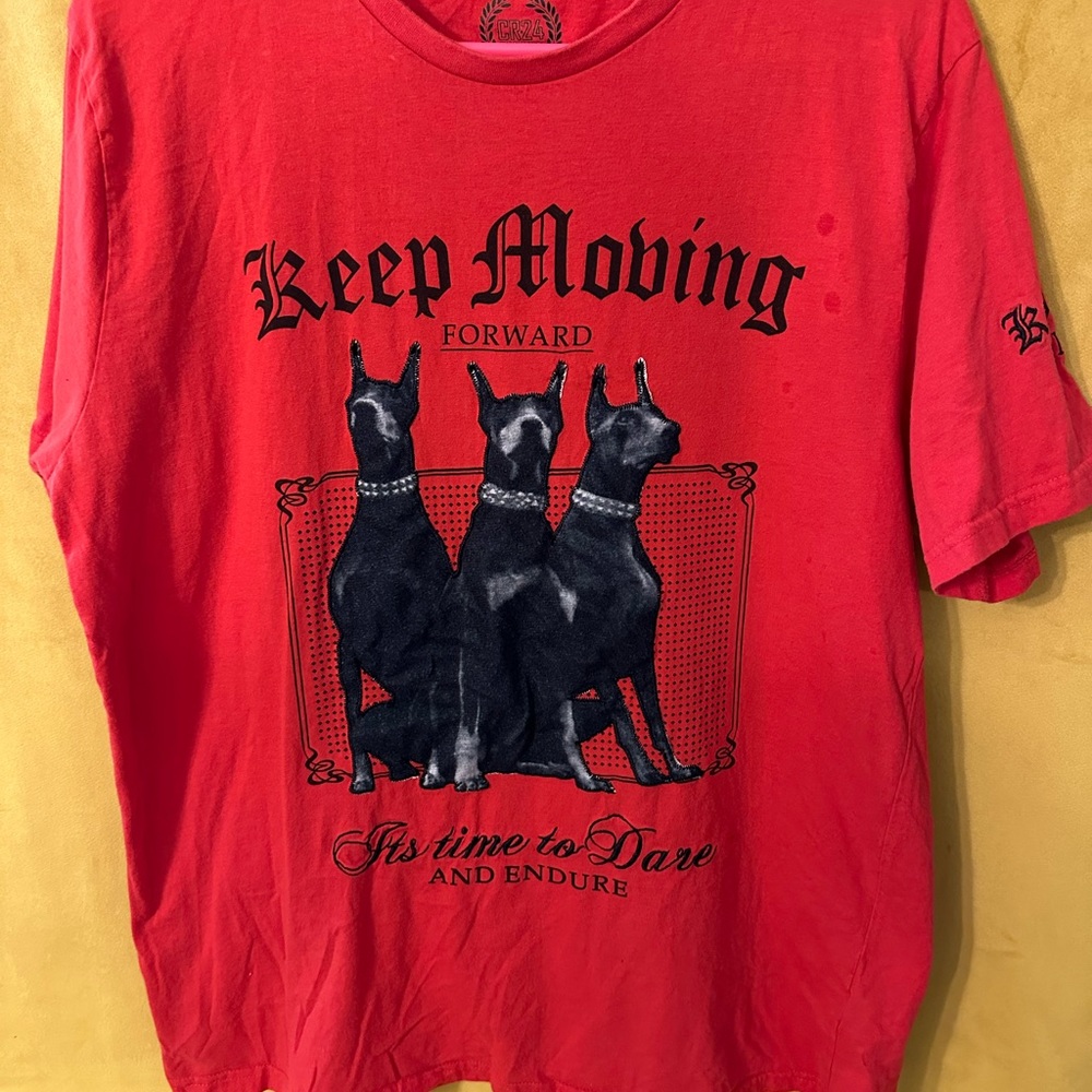 Red Graphic Tee with Black Dog Print